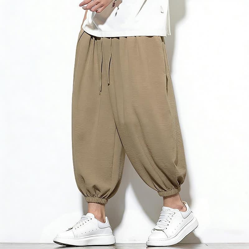 Nimara Ritual Spring Solid Color Drawstring Elastic Design Men's Harem Capri Pants