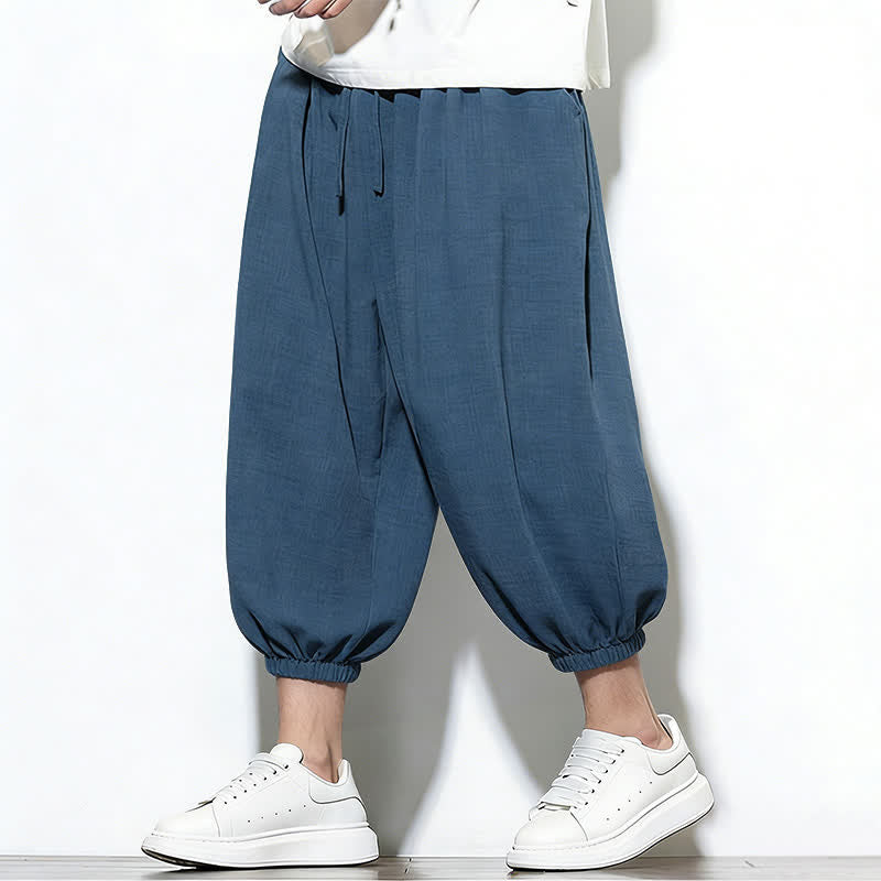 Nimara Ritual Spring Solid Color Drawstring Elastic Design Men's Harem Capri Pants