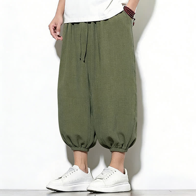 Nimara Ritual Spring Solid Color Drawstring Elastic Design Men's Harem Capri Pants