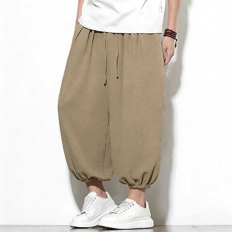 Nimara Ritual Spring Solid Color Drawstring Elastic Design Men's Harem Capri Pants