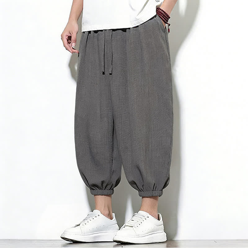 Nimara Ritual Spring Solid Color Drawstring Elastic Design Men's Harem Capri Pants