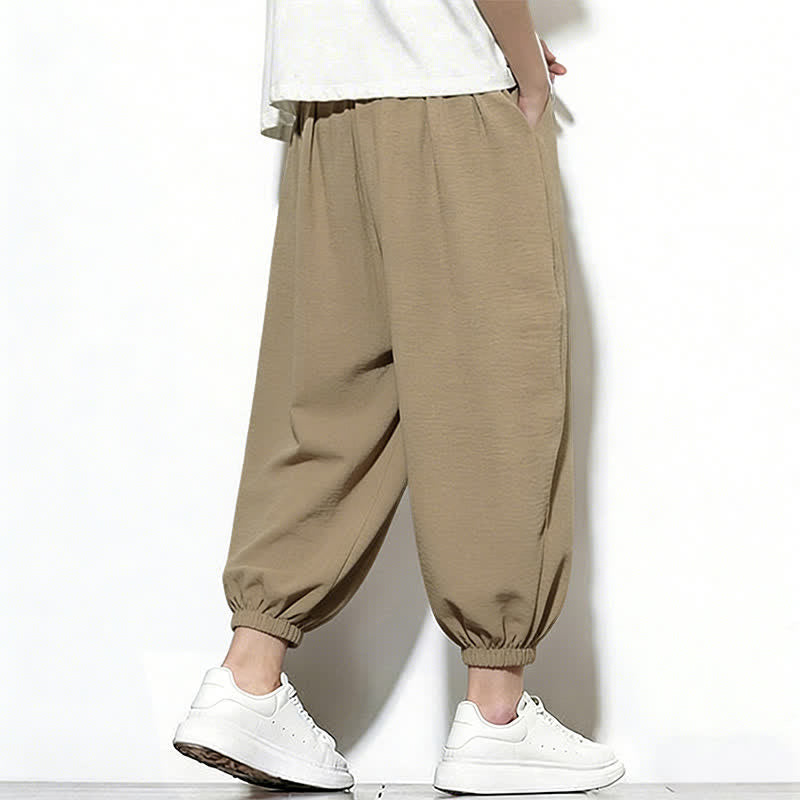 Nimara Ritual Spring Solid Color Drawstring Elastic Design Men's Harem Capri Pants