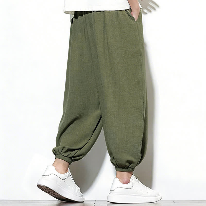 Nimara Ritual Spring Solid Color Drawstring Elastic Design Men's Harem Capri Pants