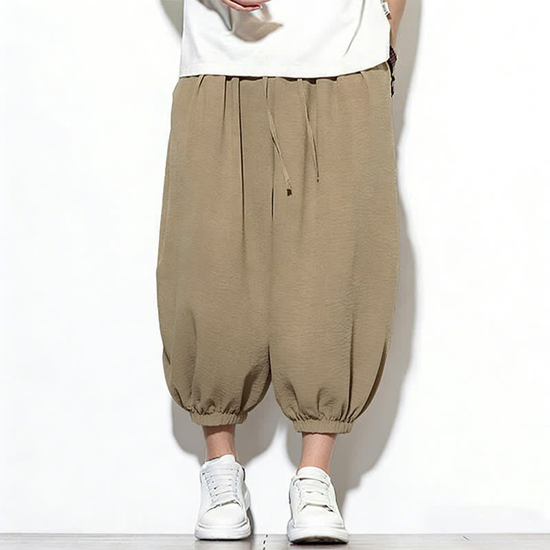 Nimara Ritual Spring Solid Color Drawstring Elastic Design Men's Harem Capri Pants