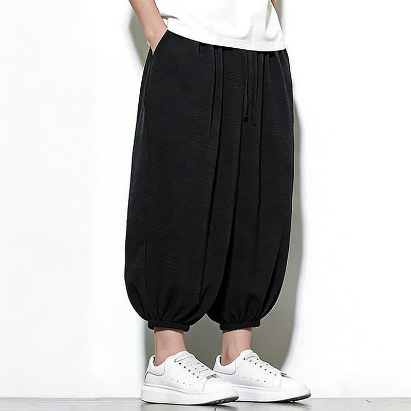 Nimara Ritual Spring Solid Color Drawstring Elastic Design Men's Harem Capri Pants