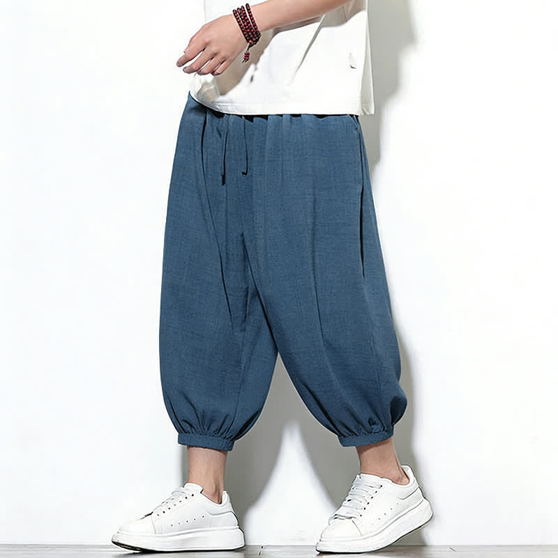 Nimara Ritual Spring Solid Color Drawstring Elastic Design Men's Harem Capri Pants