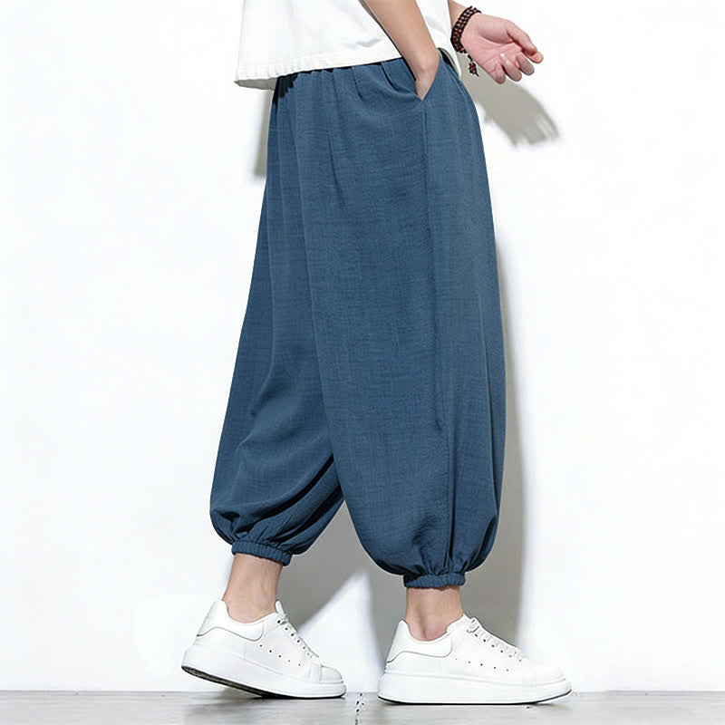 Nimara Ritual Spring Solid Color Drawstring Elastic Design Men's Harem Capri Pants
