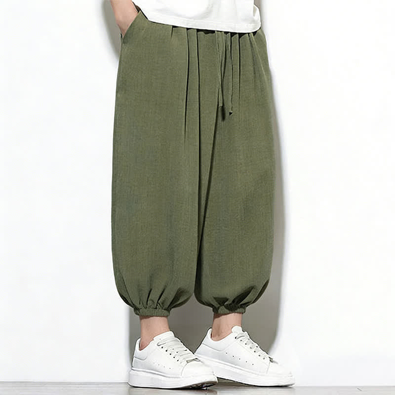 Nimara Ritual Spring Solid Color Drawstring Elastic Design Men's Harem Capri Pants