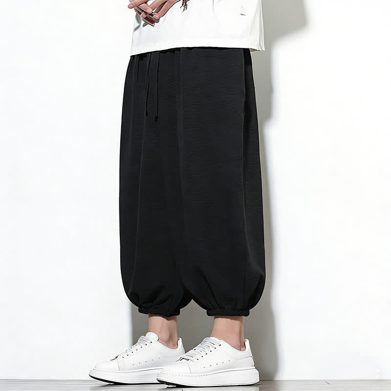 Nimara Ritual Spring Solid Color Drawstring Elastic Design Men's Harem Capri Pants