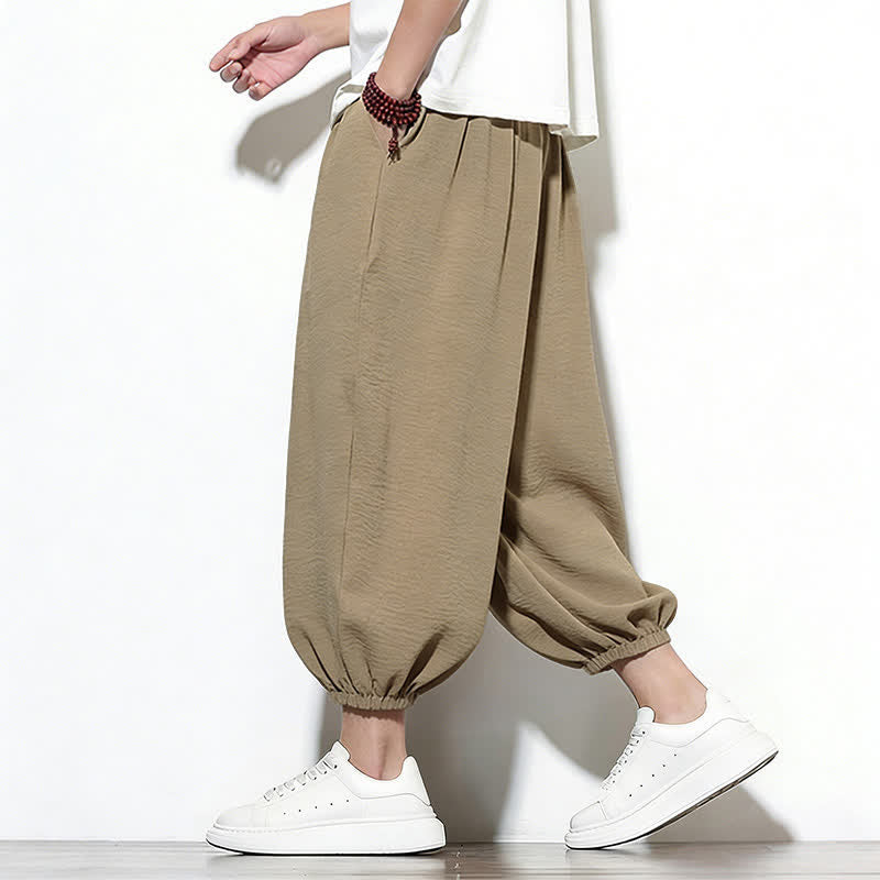 Nimara Ritual Spring Solid Color Drawstring Elastic Design Men's Harem Capri Pants