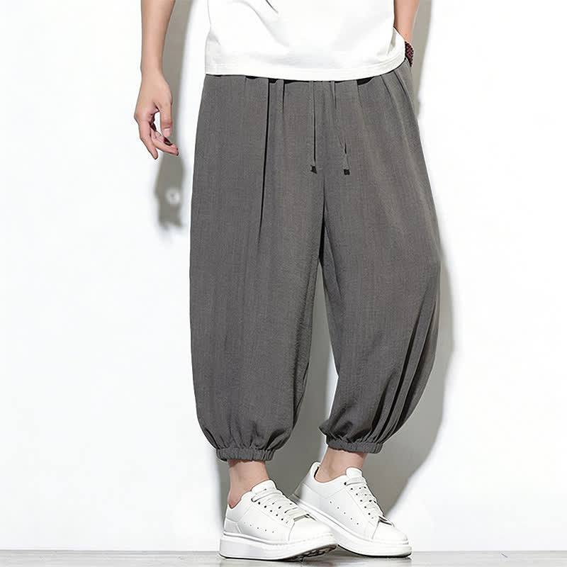 Nimara Ritual Spring Solid Color Drawstring Elastic Design Men's Harem Capri Pants