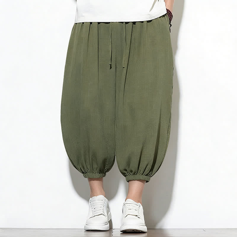 Nimara Ritual Spring Solid Color Drawstring Elastic Design Men's Harem Capri Pants