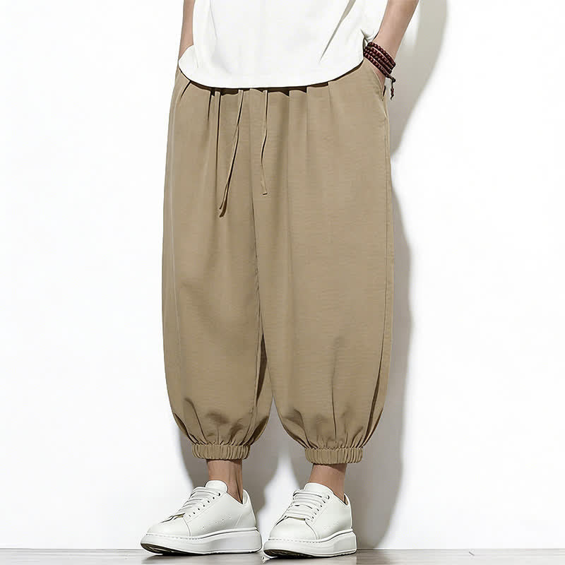 Nimara Ritual Spring Solid Color Drawstring Elastic Design Men's Harem Capri Pants