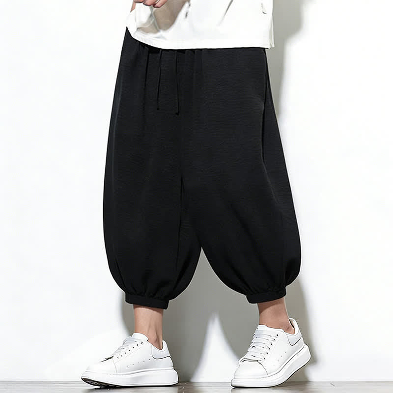 Nimara Ritual Spring Solid Color Drawstring Elastic Design Men's Harem Capri Pants