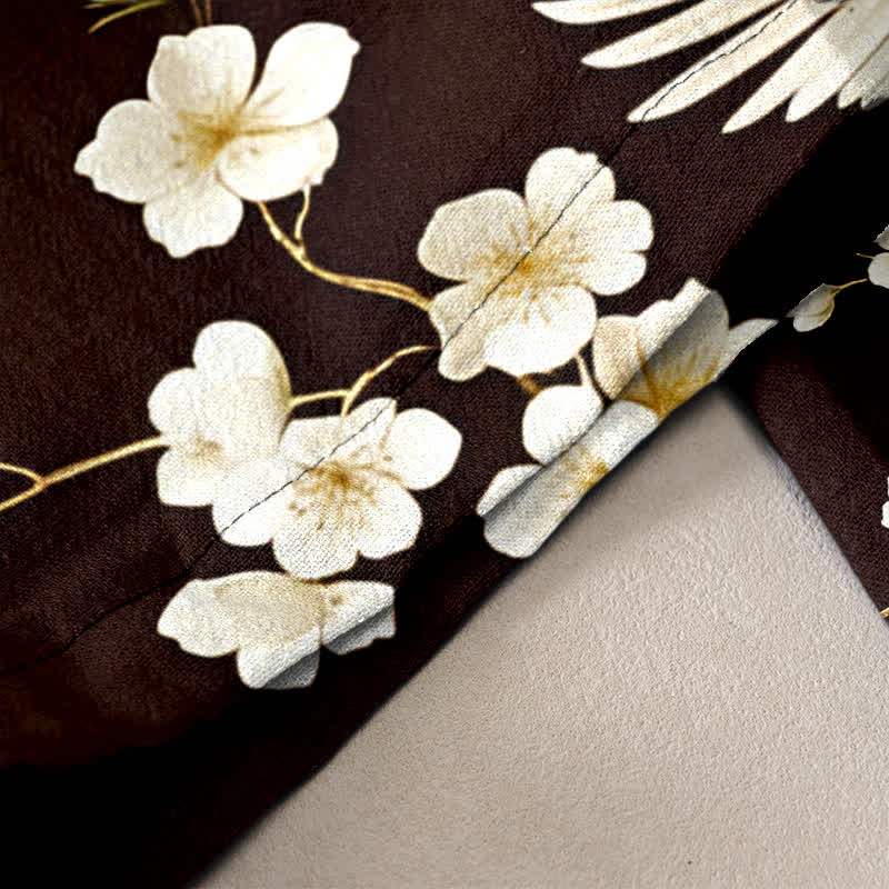 Nimara Ritual Pure Cotton Crane Plum Blossom Elastic Waist Women's Pants With Pockets