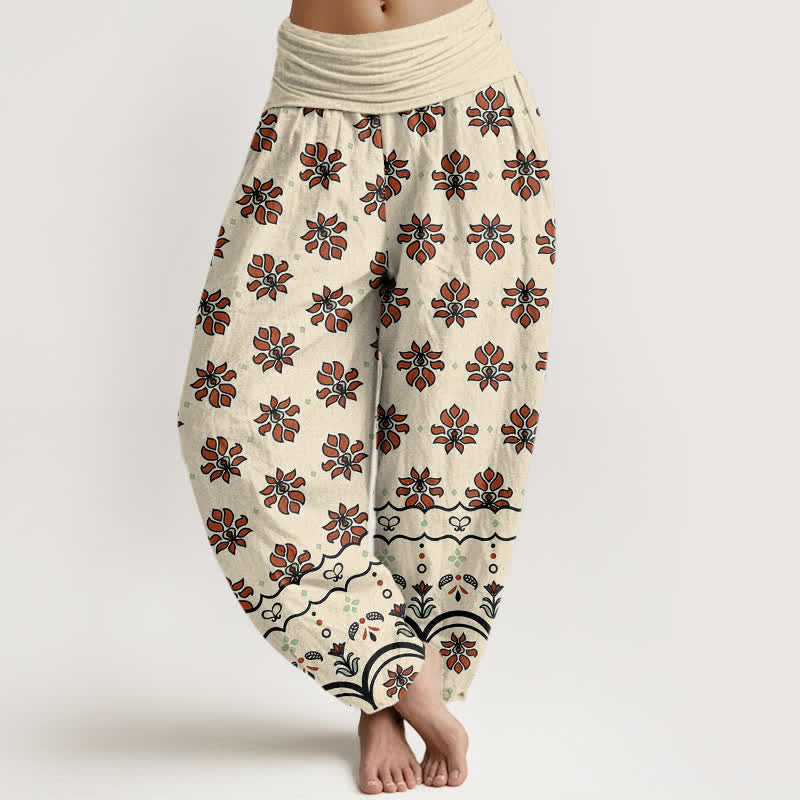 Nimara Ritual Floral Pattern Pure Cotton Women's Harem Elastic High Waist Pants