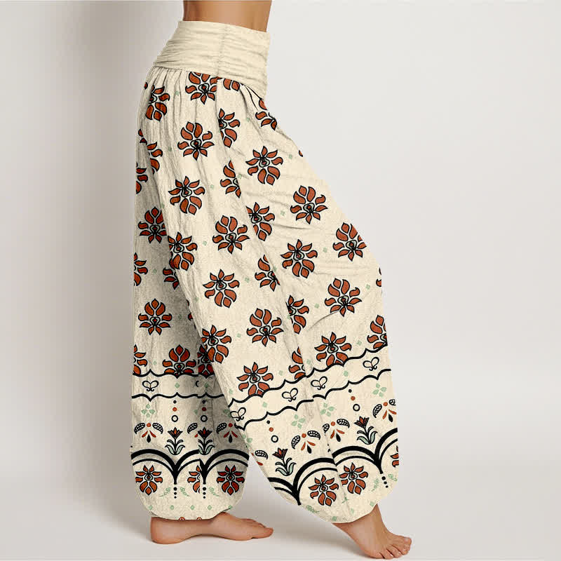 Nimara Ritual Floral Pattern Pure Cotton Women's Harem Elastic High Waist Pants