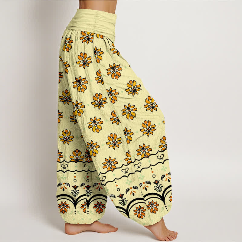 Nimara Ritual Floral Pattern Pure Cotton Women's Harem Elastic High Waist Pants