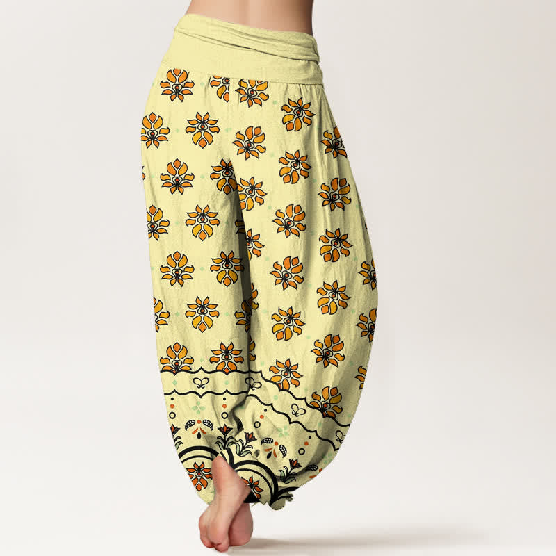 Nimara Ritual Floral Pattern Pure Cotton Women's Harem Elastic High Waist Pants