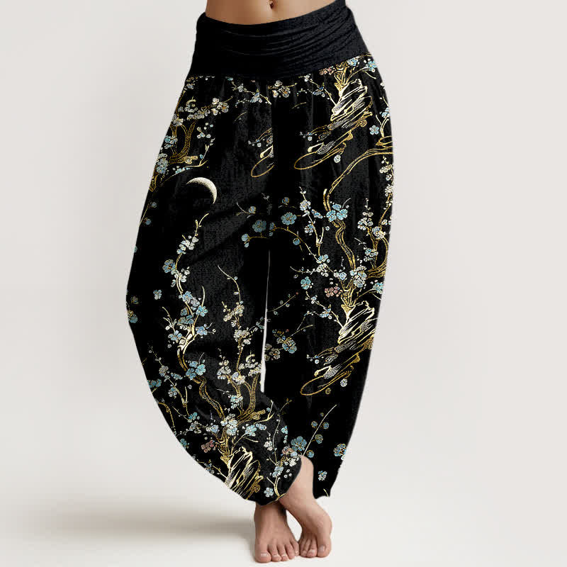 Nimara Ritual Pure Cotton Plum Blossom Branches Elastic Waist Women's Harem Pants