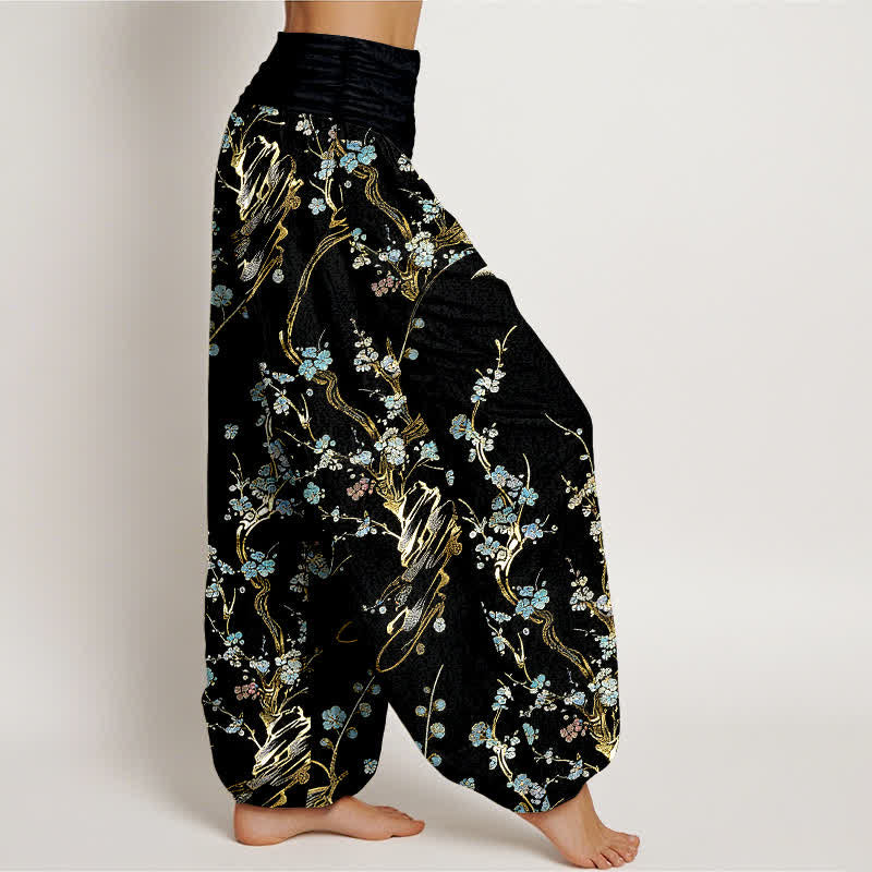 Nimara Ritual Pure Cotton Plum Blossom Branches Elastic Waist Women's Harem Pants