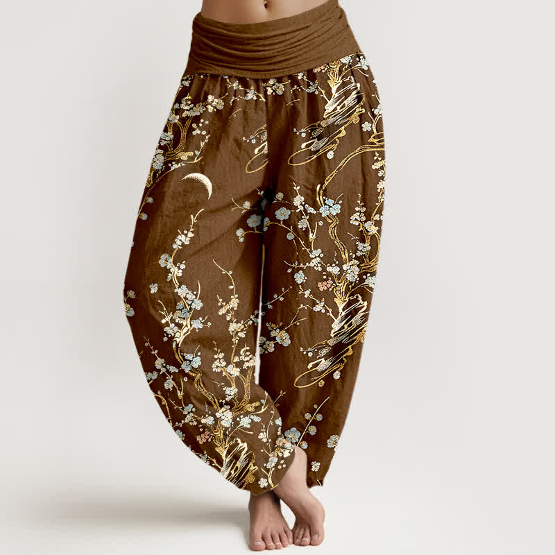 Nimara Ritual Pure Cotton Plum Blossom Branches Elastic Waist Women's Harem Pants