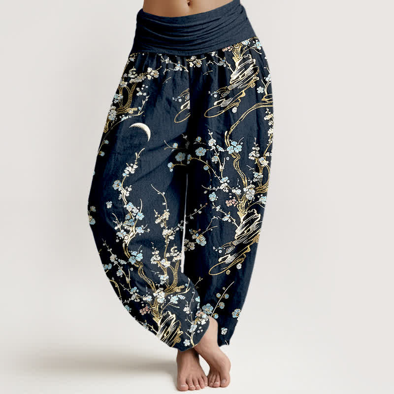 Nimara Ritual Pure Cotton Plum Blossom Branches Elastic Waist Women's Harem Pants