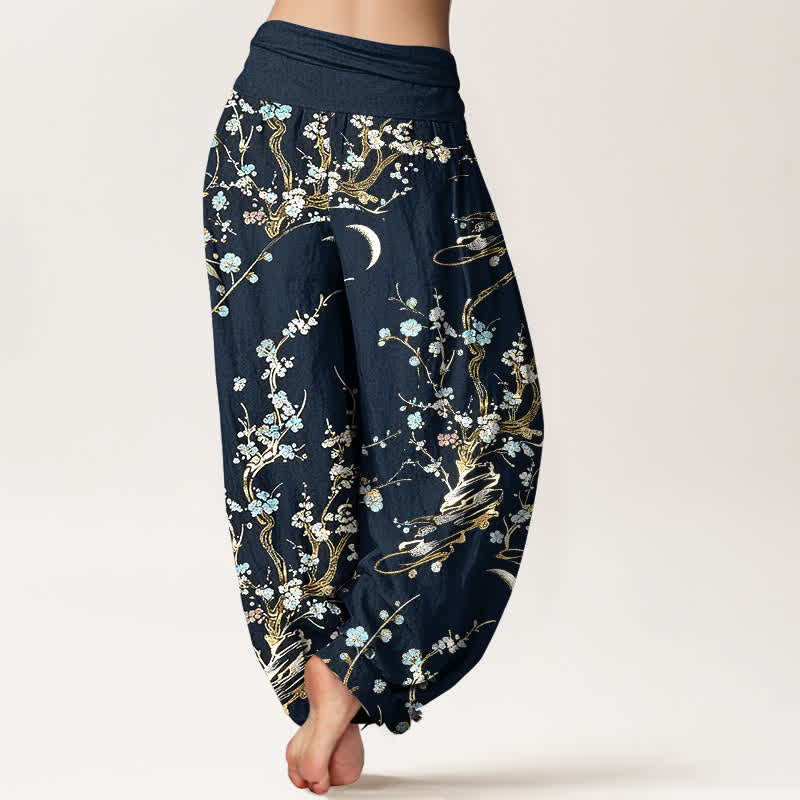 Nimara Ritual Pure Cotton Plum Blossom Branches Elastic Waist Women's Harem Pants
