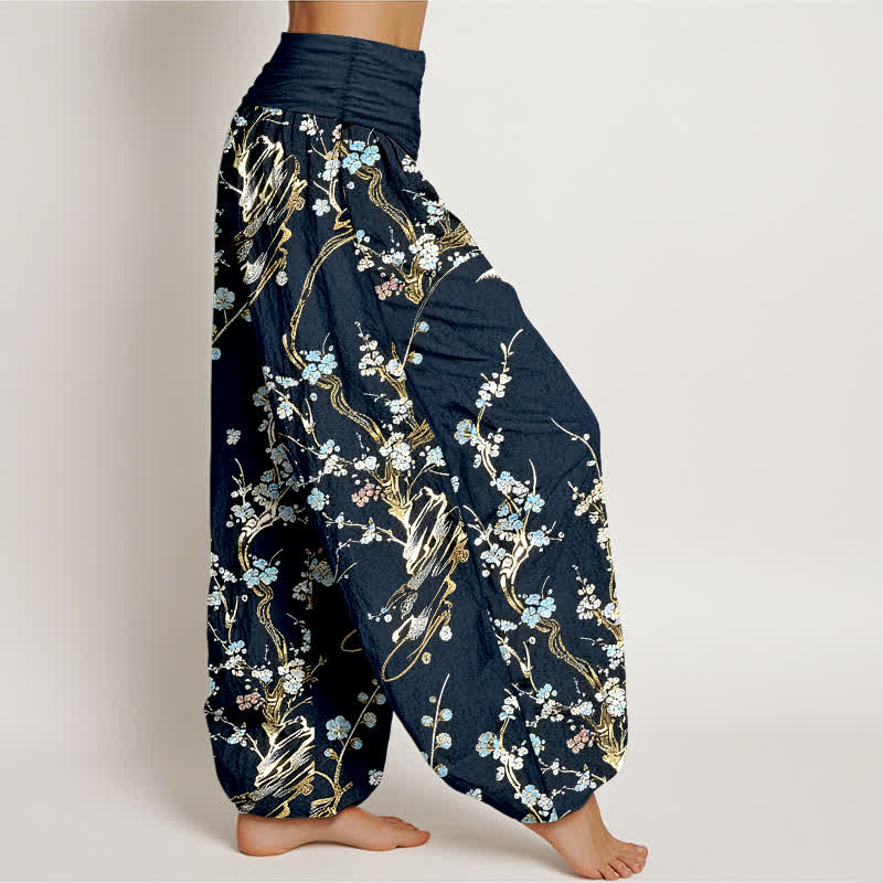 Nimara Ritual Pure Cotton Plum Blossom Branches Elastic Waist Women's Harem Pants