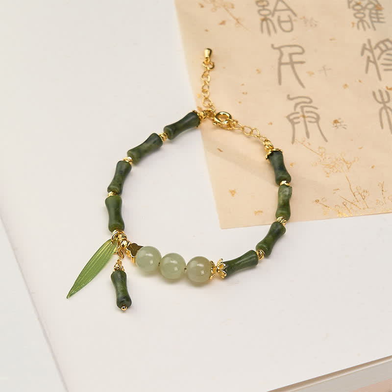 Nimara Ritual Bamboo Bufferfly Peridot Hetian Jade Bead Peace Bracelet