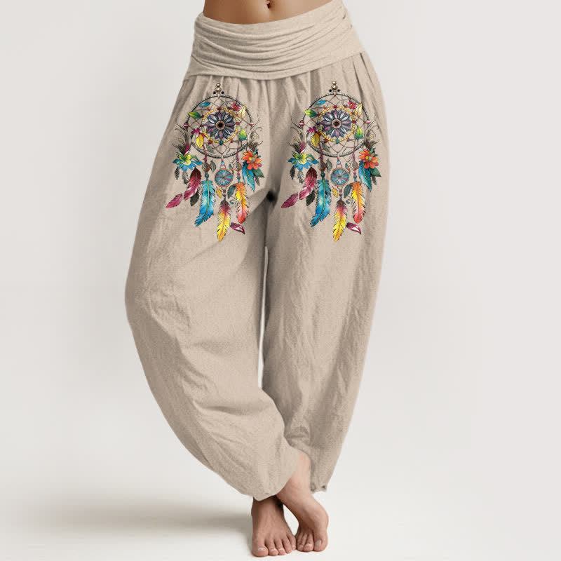 Nimara Ritual Cotton Colorful Double Dreamcatchers Pattern High Waist Women's Harem Pants