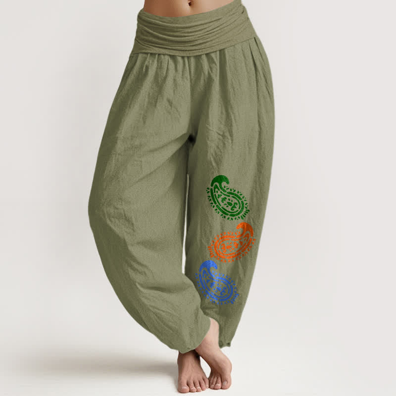 Nimara Ritual Pure Cotton Colorful Paisley High Waist Women's Harem Pants