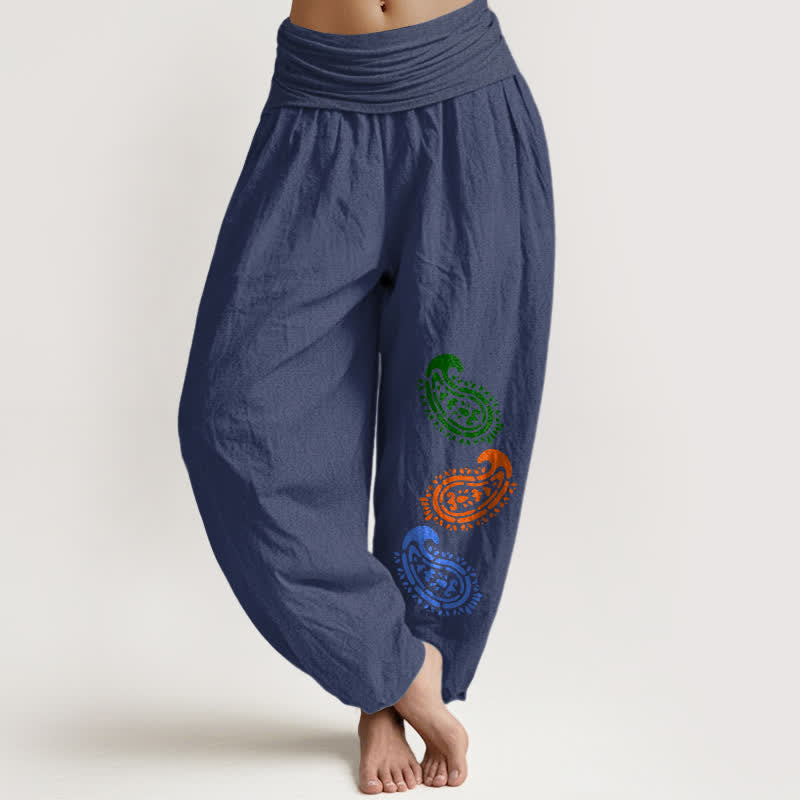 Nimara Ritual Pure Cotton Colorful Paisley High Waist Women's Harem Pants