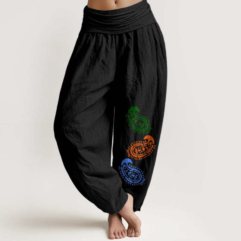 Nimara Ritual Pure Cotton Colorful Paisley High Waist Women's Harem Pants
