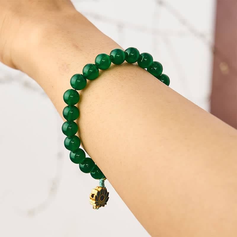 Nimara Ritual Natural Green Agate Yellow Agate Lotus Charm Success Beaded Bracelet