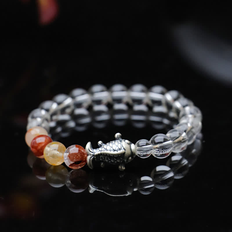 Nimara Ritual Clear Quartz 999 Sterling Silver Koi Fish Protection Bracelet