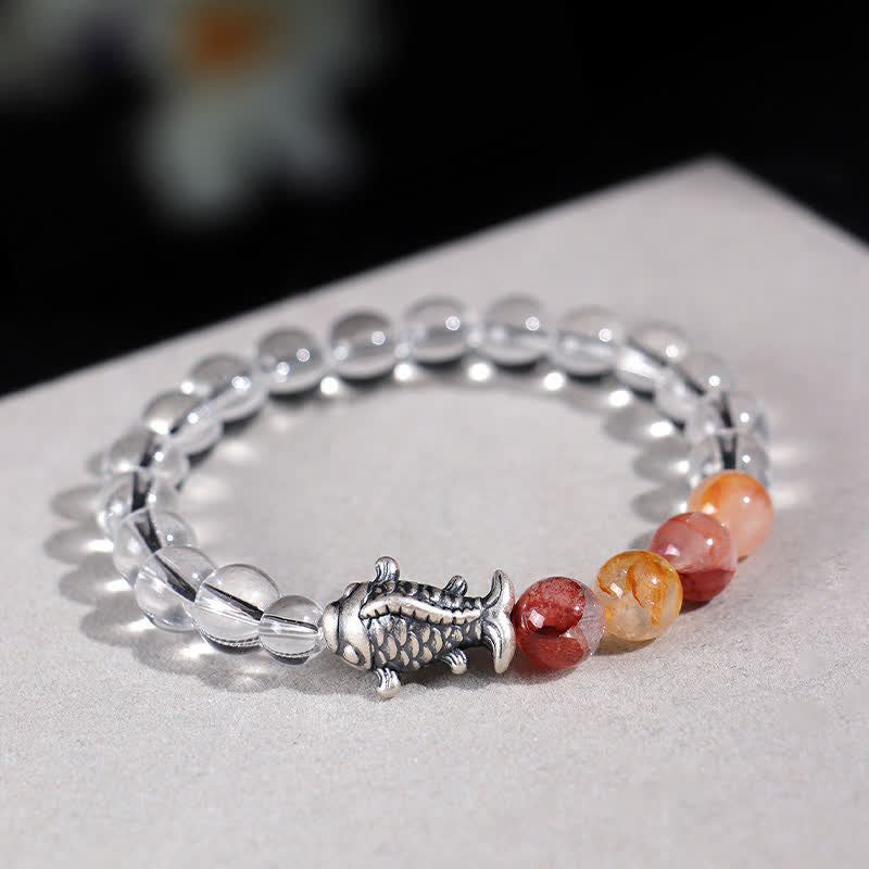 Nimara Ritual Clear Quartz 999 Sterling Silver Koi Fish Protection Bracelet