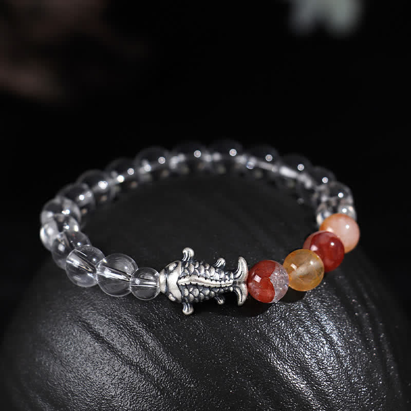 Nimara Ritual Clear Quartz 999 Sterling Silver Koi Fish Protection Bracelet