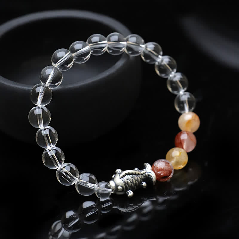 Nimara Ritual Clear Quartz 999 Sterling Silver Koi Fish Protection Bracelet