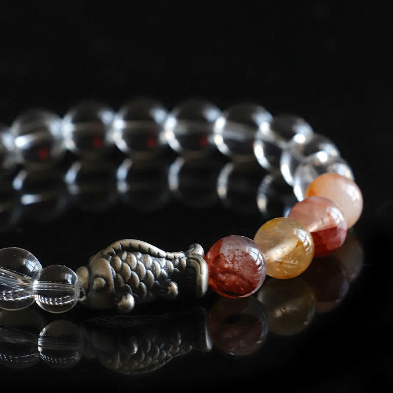 Nimara Ritual Clear Quartz 999 Sterling Silver Koi Fish Protection Bracelet