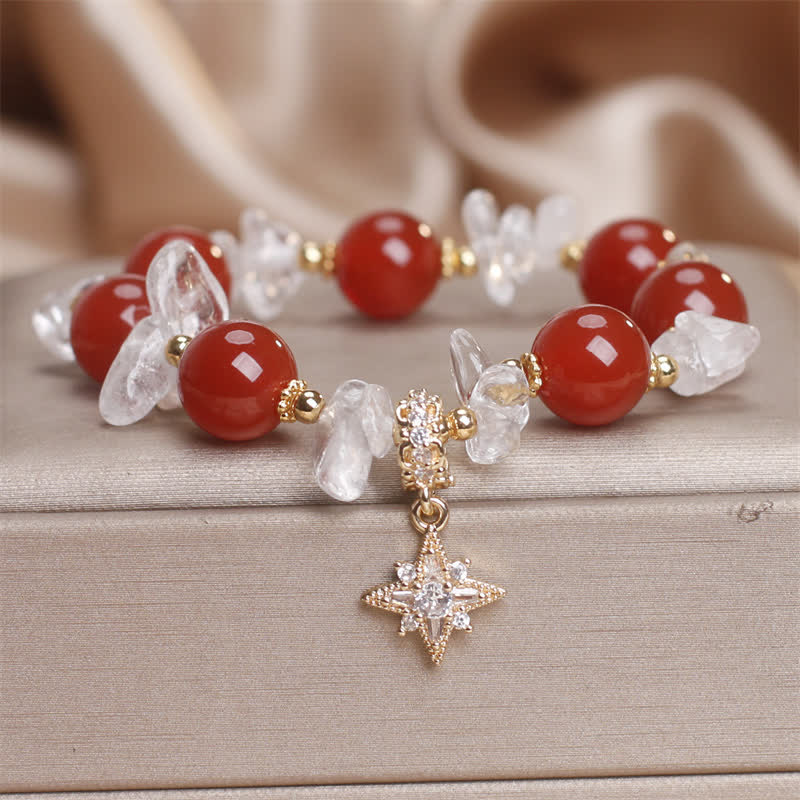 Nimara Ritual Natural Red Agate Clear Quartz Hexagram Charm Confidence Bracelet