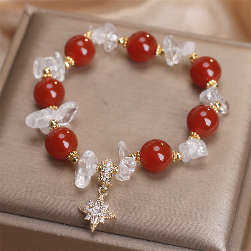 Nimara Ritual Natural Red Agate Clear Quartz Hexagram Charm Confidence Bracelet