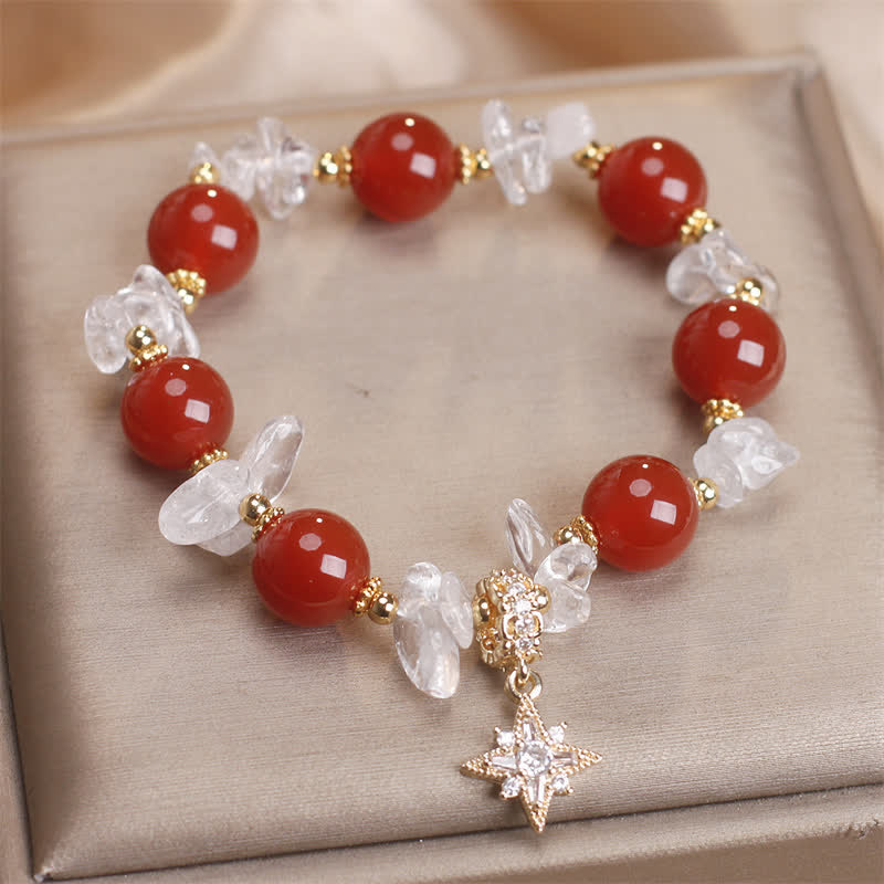 Nimara Ritual Natural Red Agate Clear Quartz Hexagram Charm Confidence Bracelet