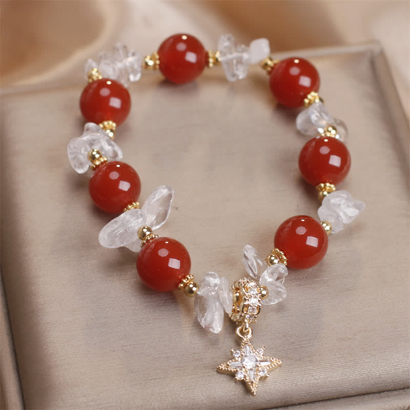 Nimara Ritual Natural Red Agate Clear Quartz Hexagram Charm Confidence Bracelet