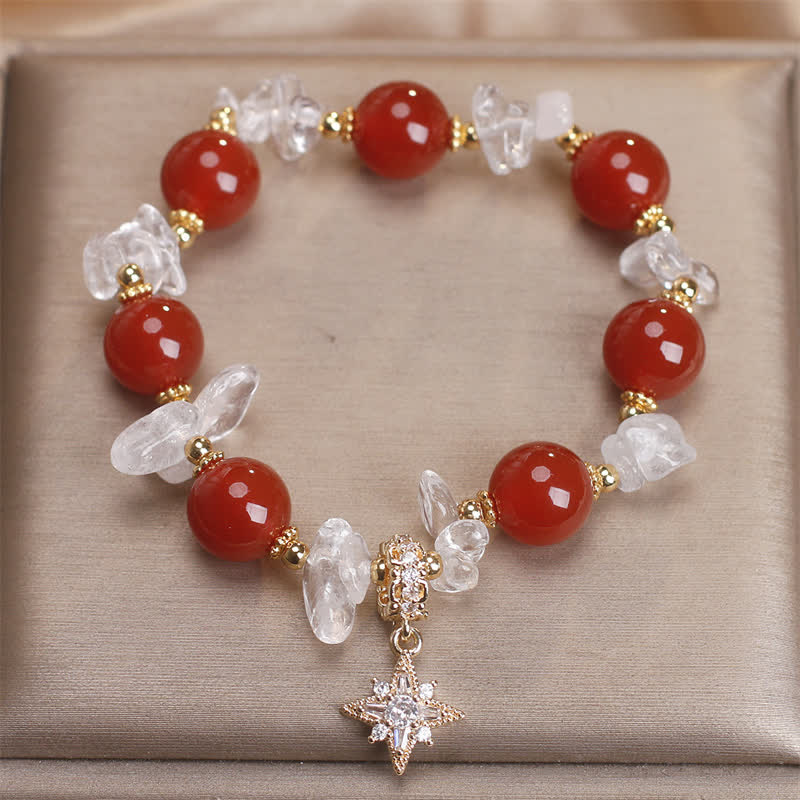 Nimara Ritual Natural Red Agate Clear Quartz Hexagram Charm Confidence Bracelet