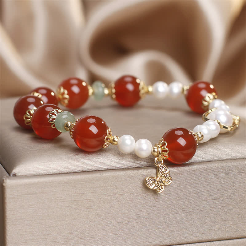 Nimara Ritual Natural Red Agate Pearl Butterfly Self-acceptance Bracelet