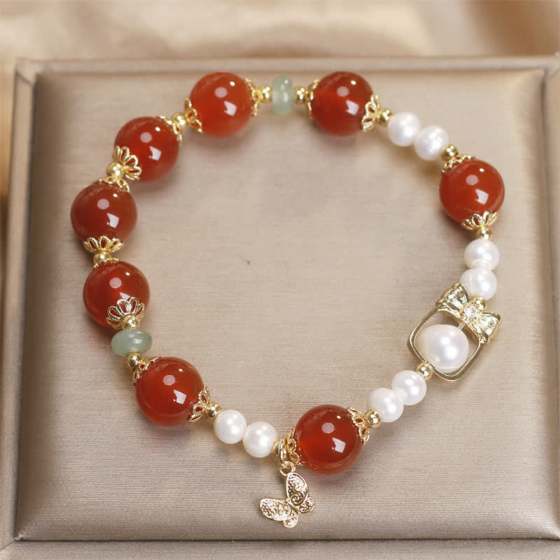 Nimara Ritual Natural Red Agate Pearl Butterfly Self-acceptance Bracelet