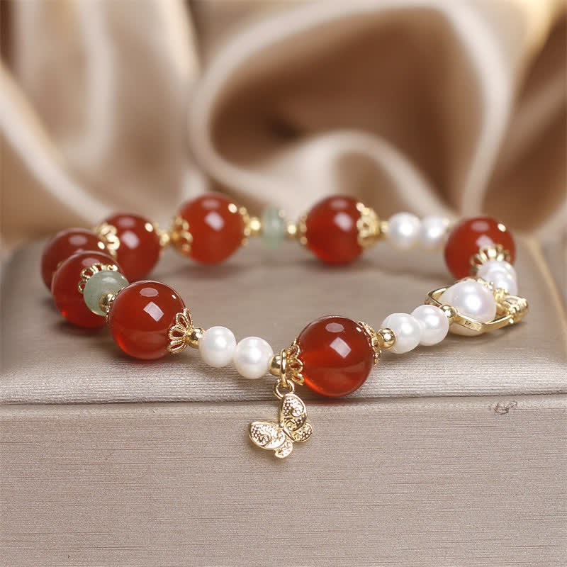 Nimara Ritual Natural Red Agate Pearl Butterfly Self-acceptance Bracelet