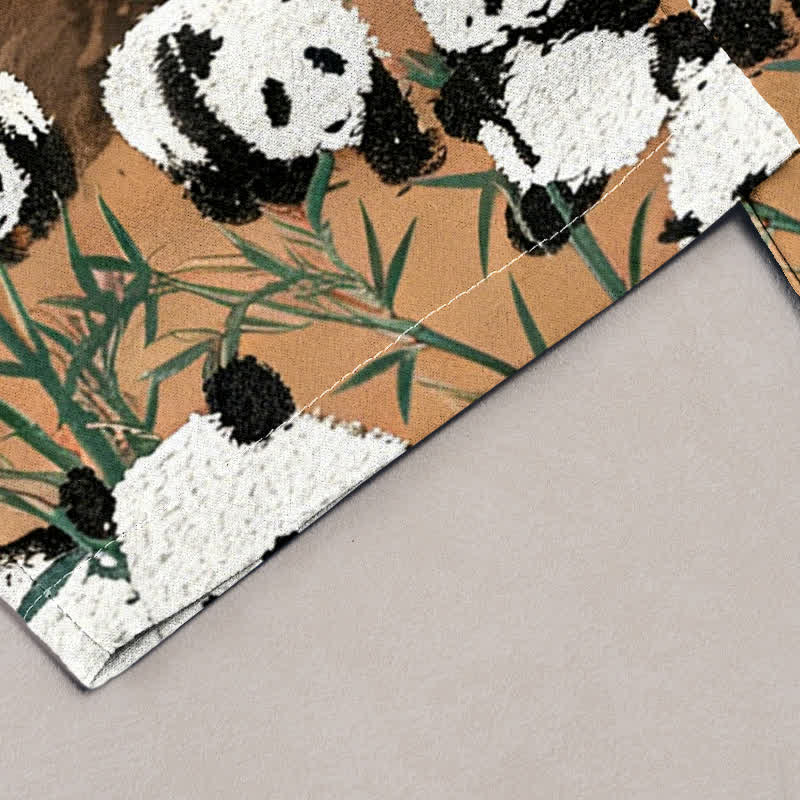 Nimara Ritual Cotton Pandas Bamboo Print Elastic Waist Women's Pants With Pockets