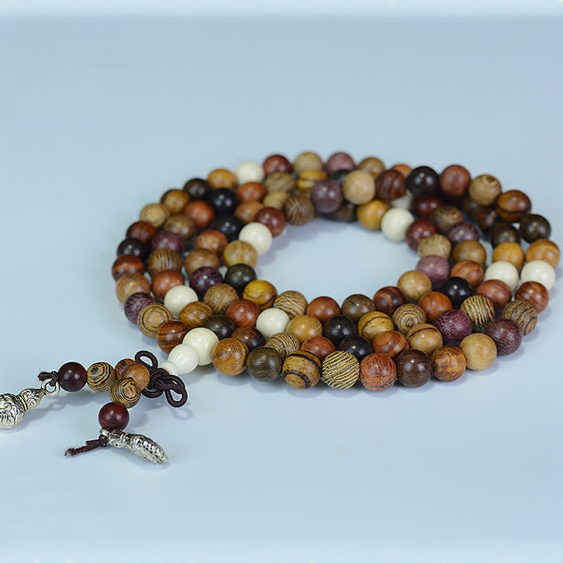 Calm Energy and Harmony 108 Beads Multi-Tone Natural Wood Mala